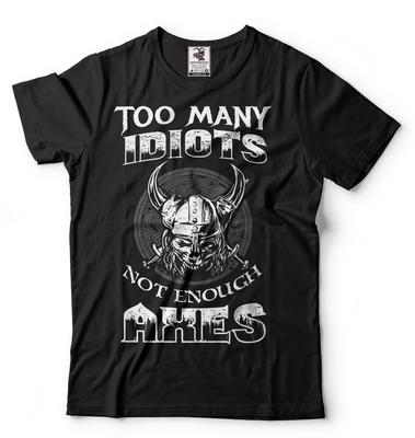 The Vikings T-shirt Mens Funny Shirt Skull Vikings Axes T-shirt Birthday Gift