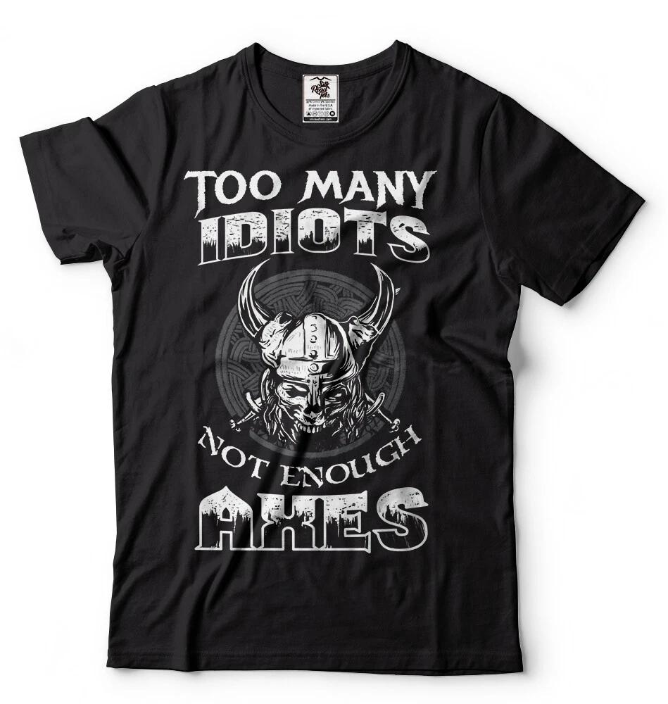 The Vikings T-shirt Mens Funny shirt Skull Vikings Axes T-shirt Birthday Gift M