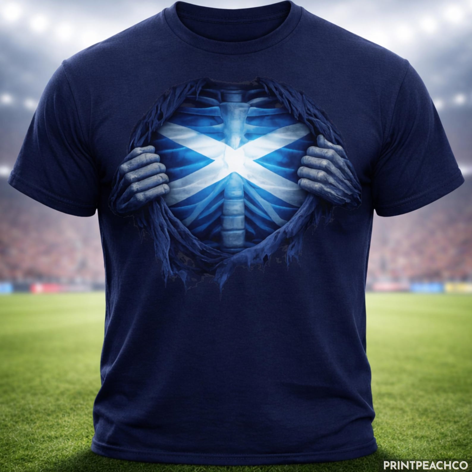 Scotland X-Ray Chest Football Fan Shirt, Saltire Rib Cage Tee, Supporter Gift, Scottish Soccer Matchday Shirt S