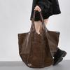 Retro Super Big Shoulder Bag Female Solid Color Hand Bags For Women Soft Leather Casual Shopper Underarm Tote Bag