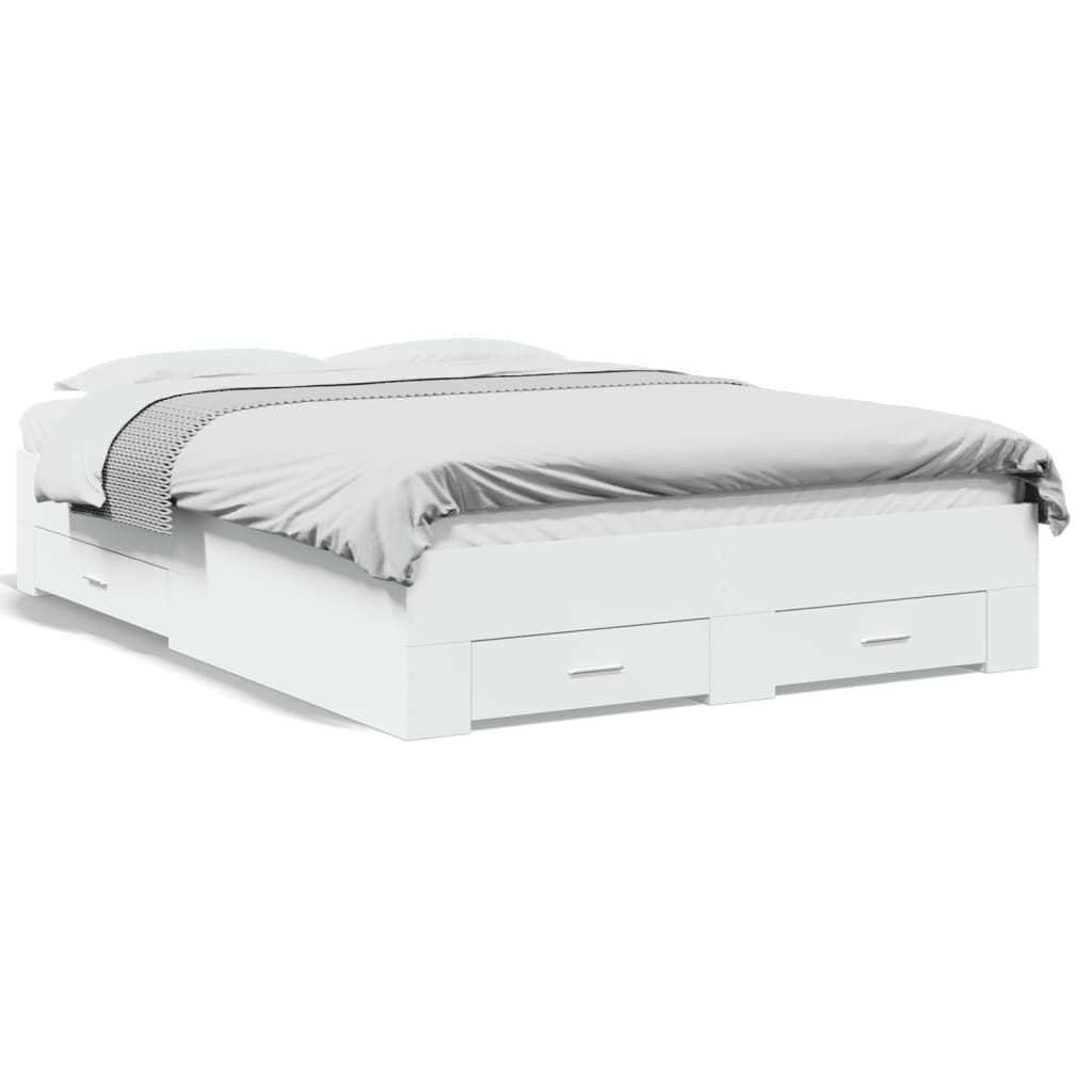 vidaXL Bed Frame with Drawers White 140x190 Cm Wood Material