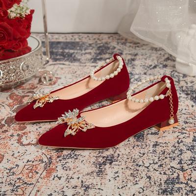 Mode Damen Grobabsatzschuhe Herbst Neu Spitzkopf Flachmaul Wildleder Schmetterling Diamantresistent Low Top Schuhe