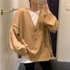Women's Korean Style Loose Student Versatile Button Knitted Cardigan Top Solid Color Loose V-neck Sweater