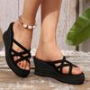 Casual Slope Heel Sandals Summer New Round Head Open Toe Cross Thin Belt Waterproof Platform Non-slip High Heels