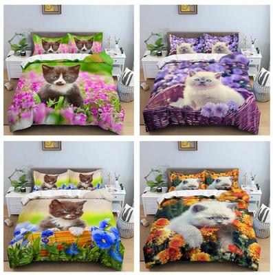 3D Cat Printed Bedding Set Duvet Cover King Size with Zipper Closure Luxury Bed Set Comfortable Polyester Quilt Cover