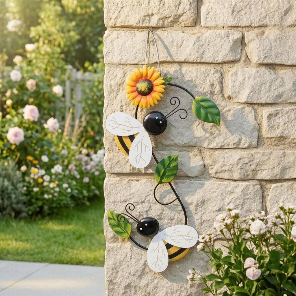Metal Floral Design Wall Art Bright Colors Hanging Decoration
