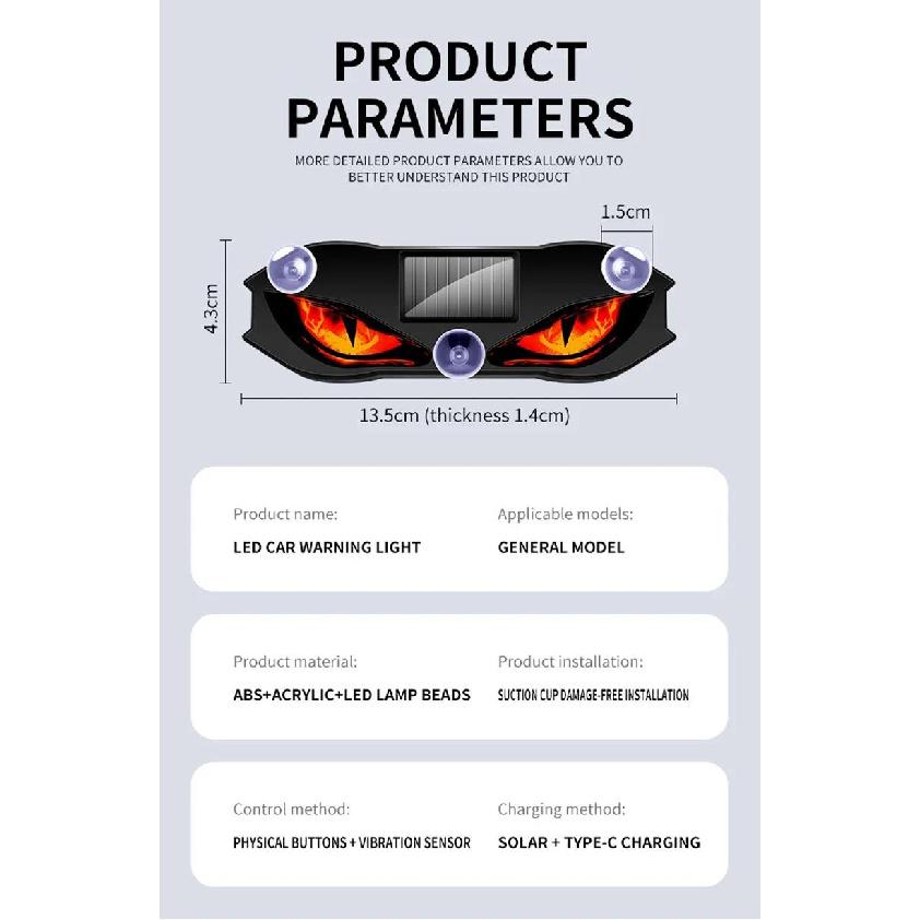 Solar Power Car Demon Eye Light Cool Flashing Warning Light Dynamic Safety Vehicle Signal Lights Car Wireless Decorative Light Neon Lights 4