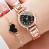 2PC/Set Women's Steel Band Watch Small Head Stainless Steel Quartz Watch Heart Bracelet Set