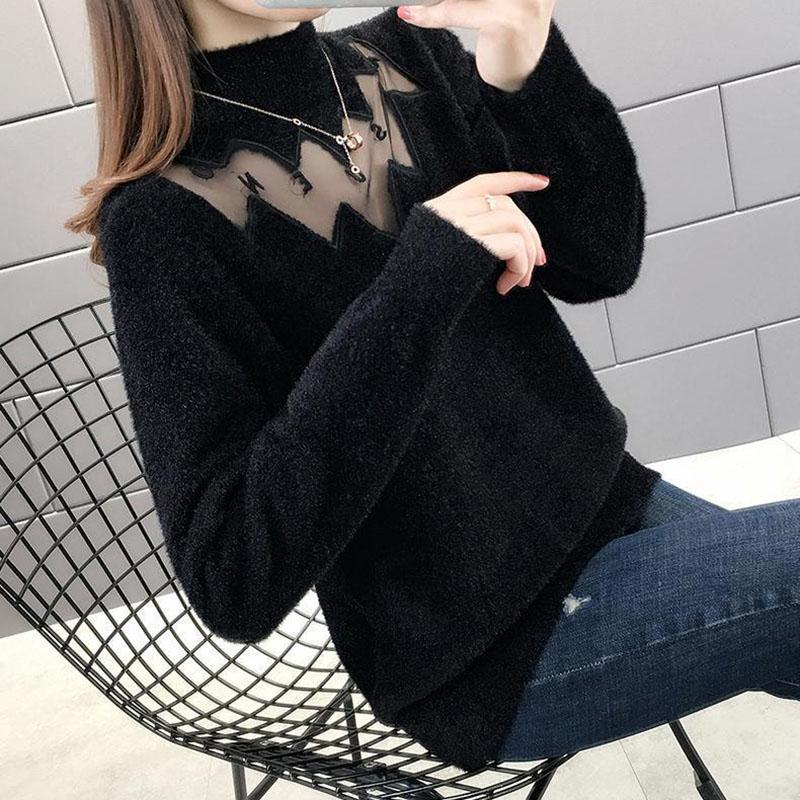 Sweater for Women Autumn Winter Thickened Pullover Warm Knitted Stretchy Long Sleeve Oversize Jumper Tops