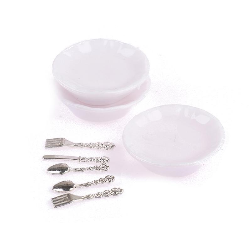 1:12 Dollhouse Miniature Plate Knife Fork Spoon Set Doll Kitchen Tableware Decor