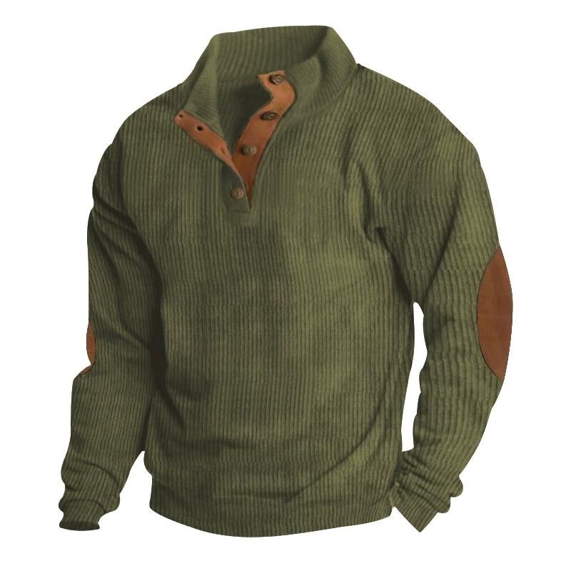 Men's Casual Corduroy Shirt Long Sleeve Color Block Fashion Striped Shirt Collarless Pullover Plus-size Men's Shirt