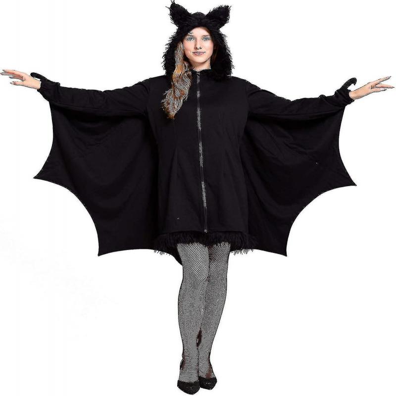 Halloween Costume Ladies Bat Cozy Black Animal Adult Cosplay Vampire Zip Dress