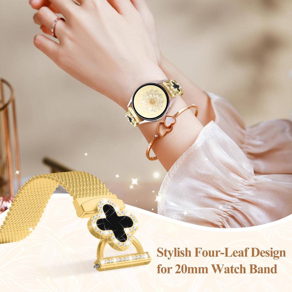 20mm Four-Leaf Clover Rhinestone Milanese Metal Watch Strap