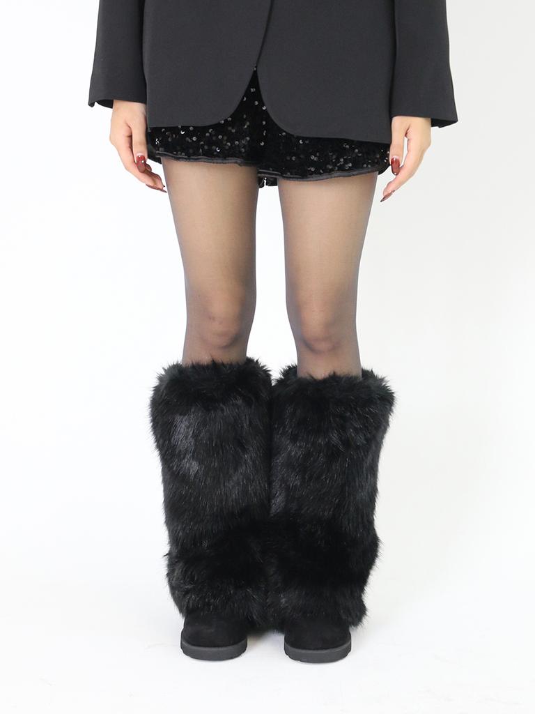 Chertoi Seoul Bear Fur Long Boots Black