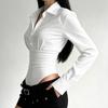 Women's Solid Color Design Button Jumpsuit Shirt Long Sleeve Lapel Slim Fit Fashion Top