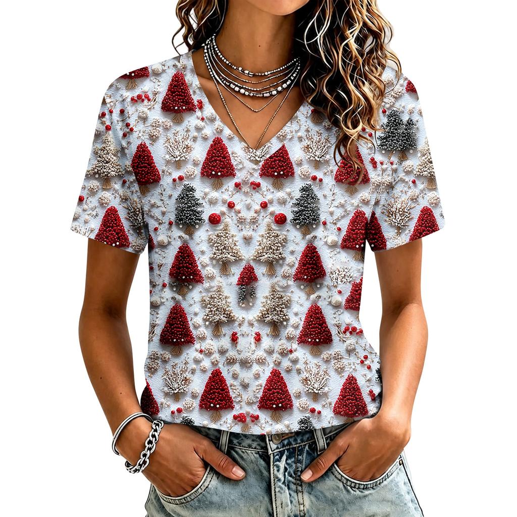 Women's Casual Christmas Printed Short Sleeve T-Shirt for Holiday and Everyday Wear
