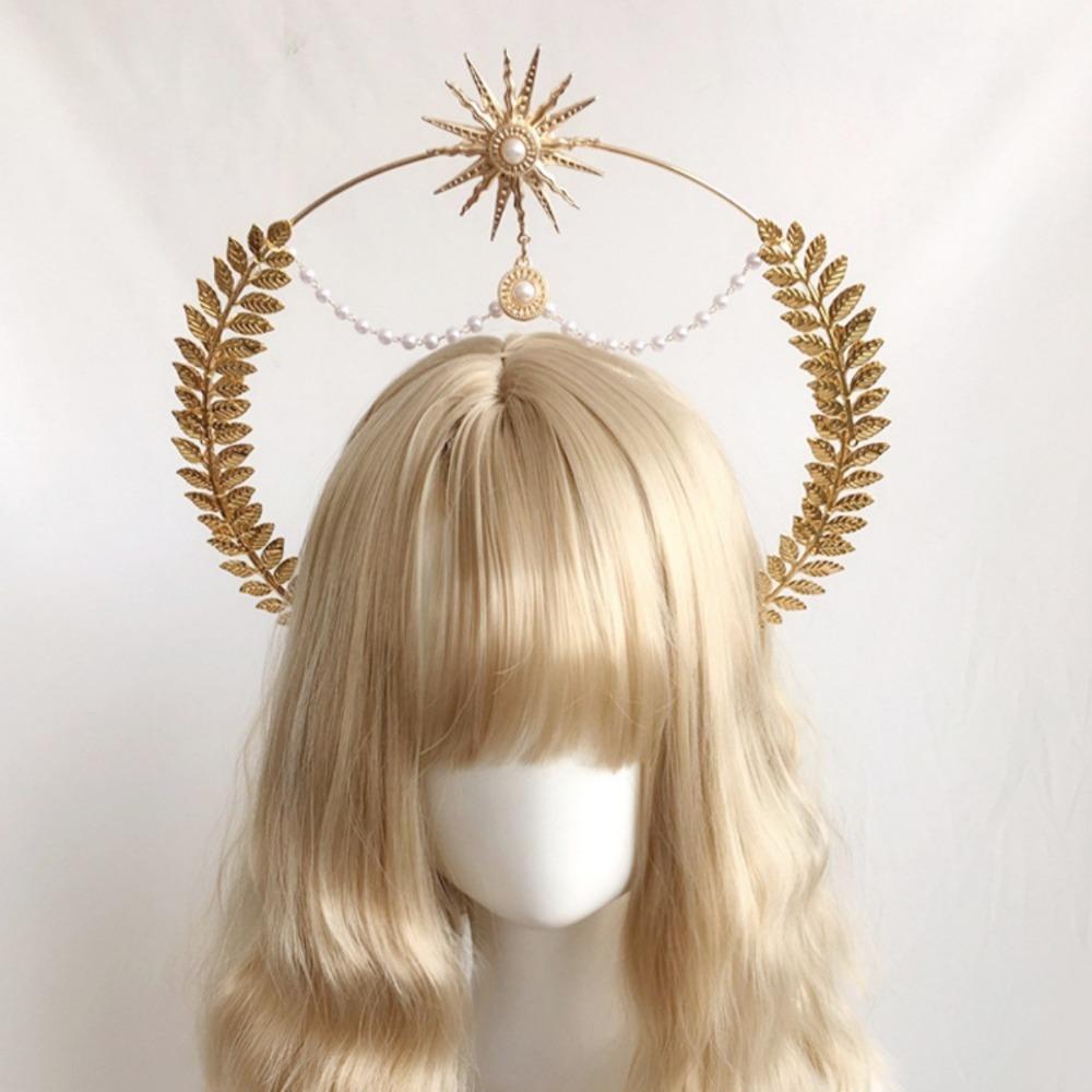 Vintage Sun Goddess Crown Wheat Ear Leaf Baroque Tiara Headband Halo Crown Artistic Photoshoot