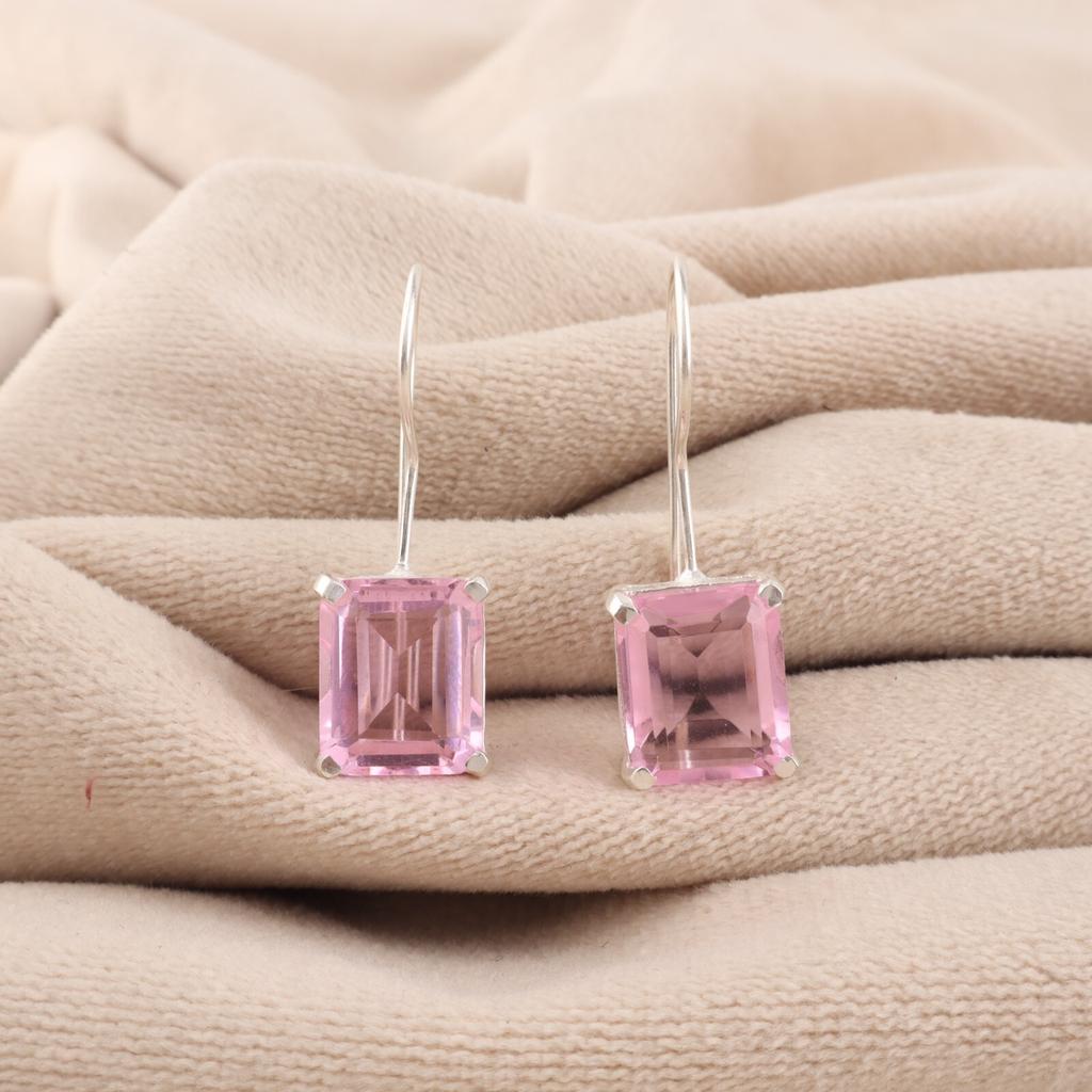 Natural Morganite Gemstone 925 Sterling Silver Jewelry Handmade Earrings 1.06" EE-167-14