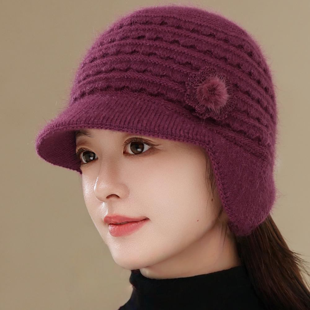 Women Fashion Winter Keep Warm Hat Female Dandy Beanie Hats For Women Casual Rabbit Fur Blend Knit Hat