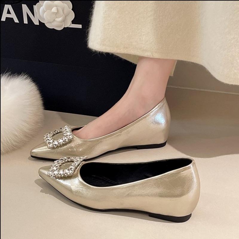 Fashion Silver Inside Heightened Single Shoes Women's 2025 New Autumn Pointed Toe Rhinestone Jane Shoes Slip On Shallow Mouth