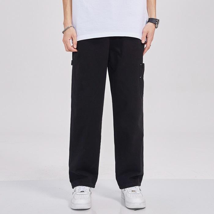 

Japanese Straight Work Pants Men s Hong Kong Style Loose Pocket Wide-leg Denim Trousers S