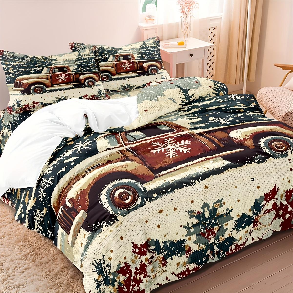 

3pcs Vintage Christmas Pickup Truck Bedding Set Christmas Car Print Duvet Cover Set (1*Duvet Cover + 2*Pillowcases EU Twin(135x200cm)