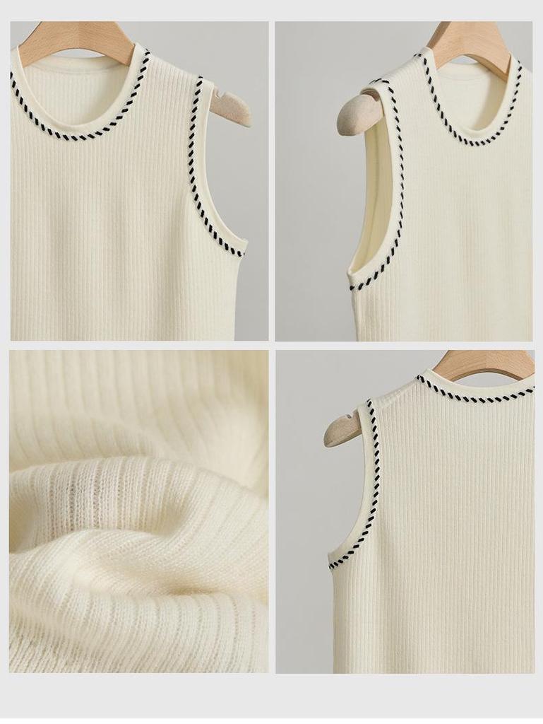 Women's 100% Merino Wool Knit Vest - Solid Color, Round Neck, Elegant & Casual Fit