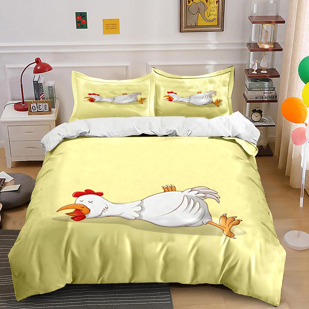 Cartoon white chicken collapsed Bedding Set for Kids Luxury Gift 3pcs Digital Print Comforter Set Soft Comfortable Breathable