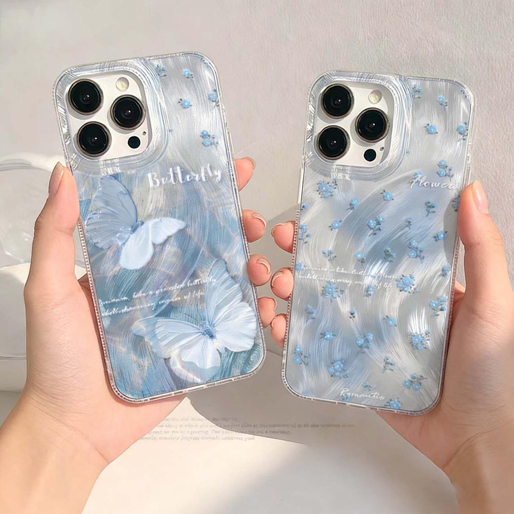 Flowers Butterfly Feather Texture Hard Case For IPhone 17 Pro 17 Air 16 15 14 13 12 11 Pro Max 16 Plus 16e Silicone Cover