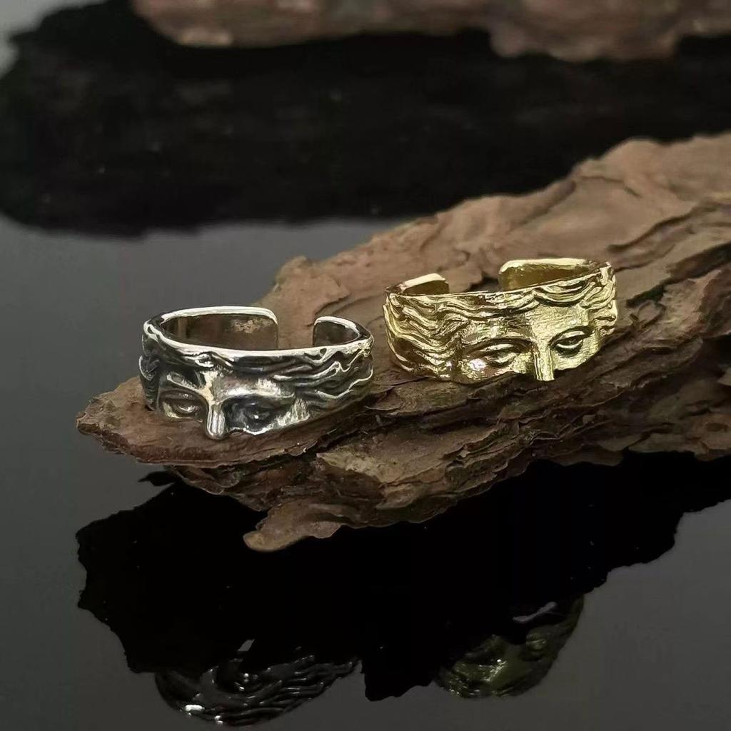 Retro Half Face Venus Ring for Men Women Greek Mythology Vintage Punk Gothic Art Open Ring Unisex Accessories Designer Jewelry