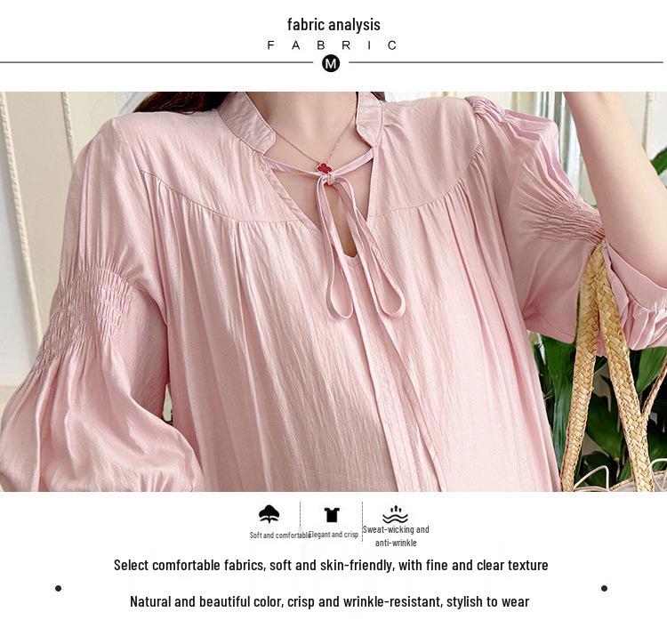 2026 Spring/Summer Solid V-Neck Lace-Up Loose Maternity Dress