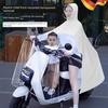 Double-Seat Parent-Child Electric Scooter Raincoat with Child Seat, Lightweight Long Full-Body Rain Protection for Motorcycles, Enlarged Transparent