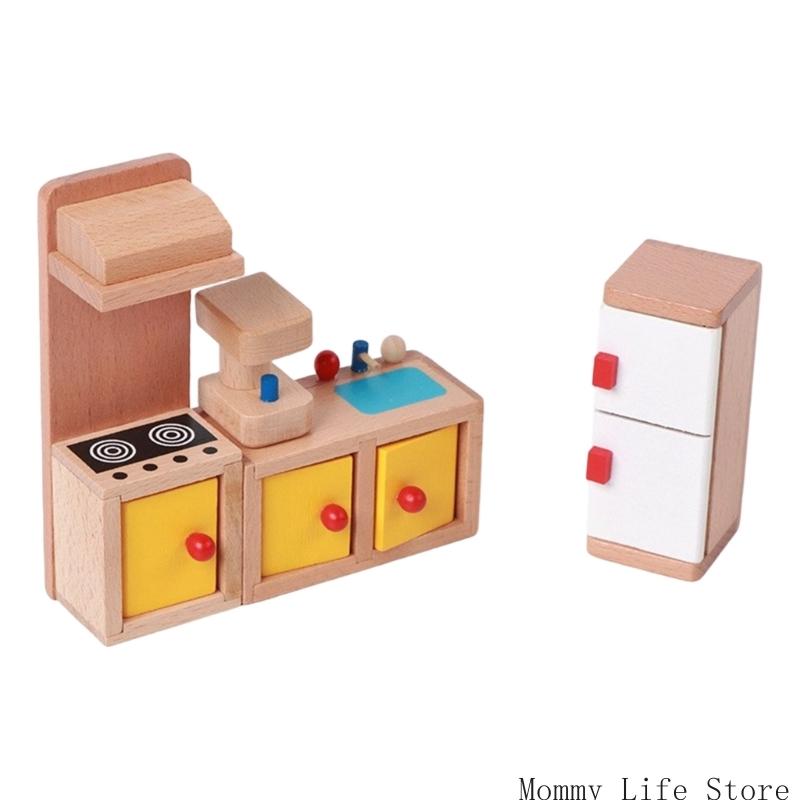 Wooden Miniature Furniture Playset Kids Role Playing Game Scene Arrangement Toy