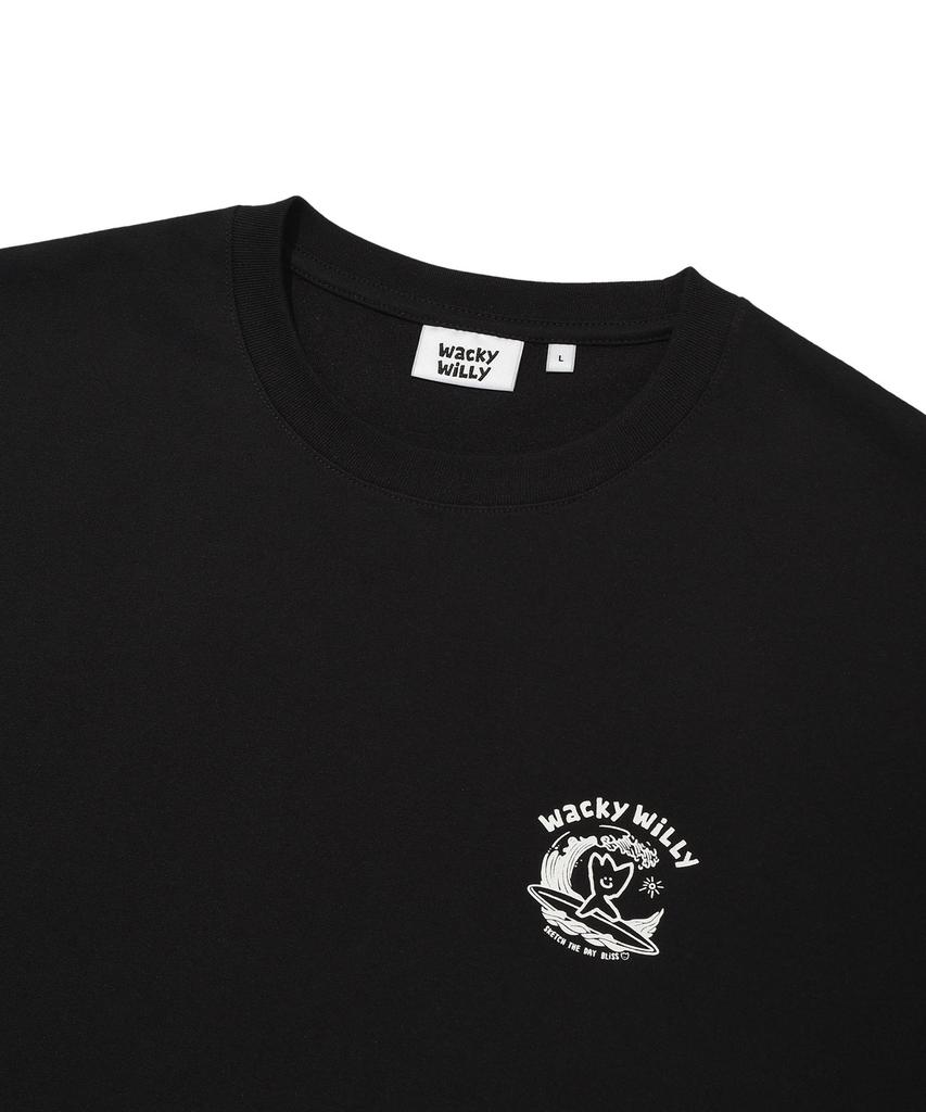 WACKY WILLY Surfing Kiki Graphic Short Sleeve T-Shirt Black