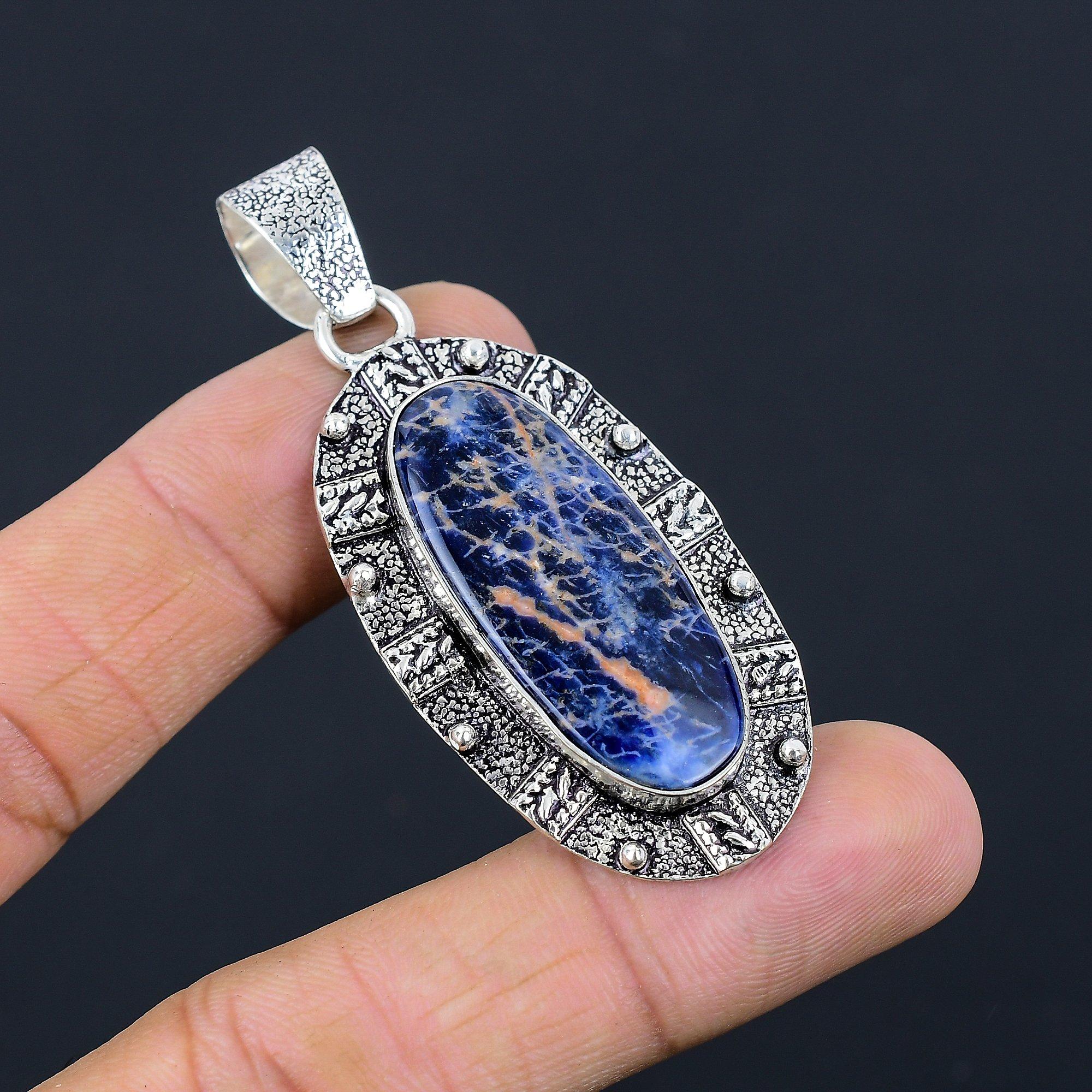 

Womens day Sale 925 Silver Oval Sodalite Gemstone Anniversary Daughter Pendant