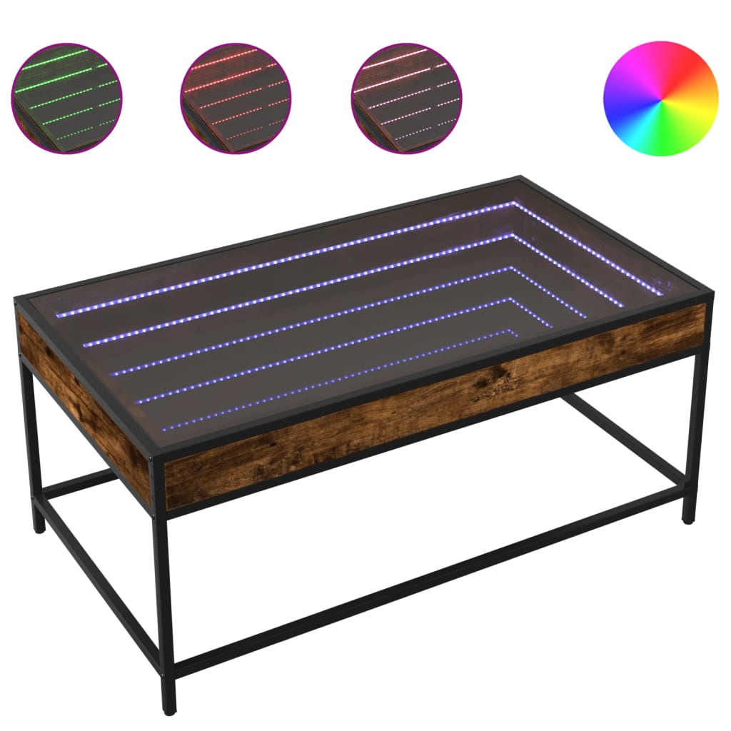 Stolik Kawowy Z Led Infinity, Przydymiony Dąb, 90X50X41 Cm