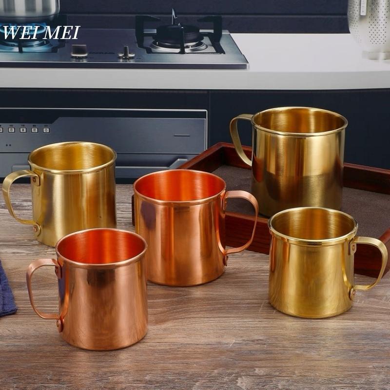 Hrnček na kávu z čisté mědi, Pro venkovní použití, Rovný tvar trubky, Kartáčovaná textura povrchu, Snídaňový hrnek, 500 ml, Hrnek na studené nápoje, Stolní nádobí