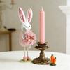 Easter Standing Bunny Doll Cute Fabric Rabbit Figurine with Artificial Flower for Spring Home Shelf Table Decor