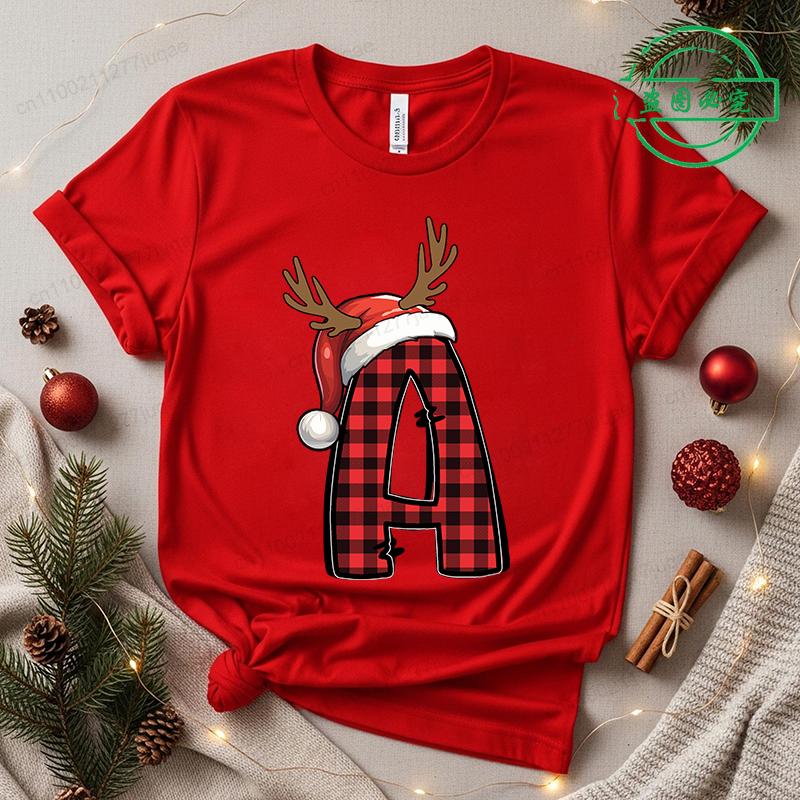 Женская футболка Рождественский Алфавит Повседневная Мода Футболка с Коротким Рукавом Алфавит Санты Уличная Одежда Повседневная Мода Женская футболка M