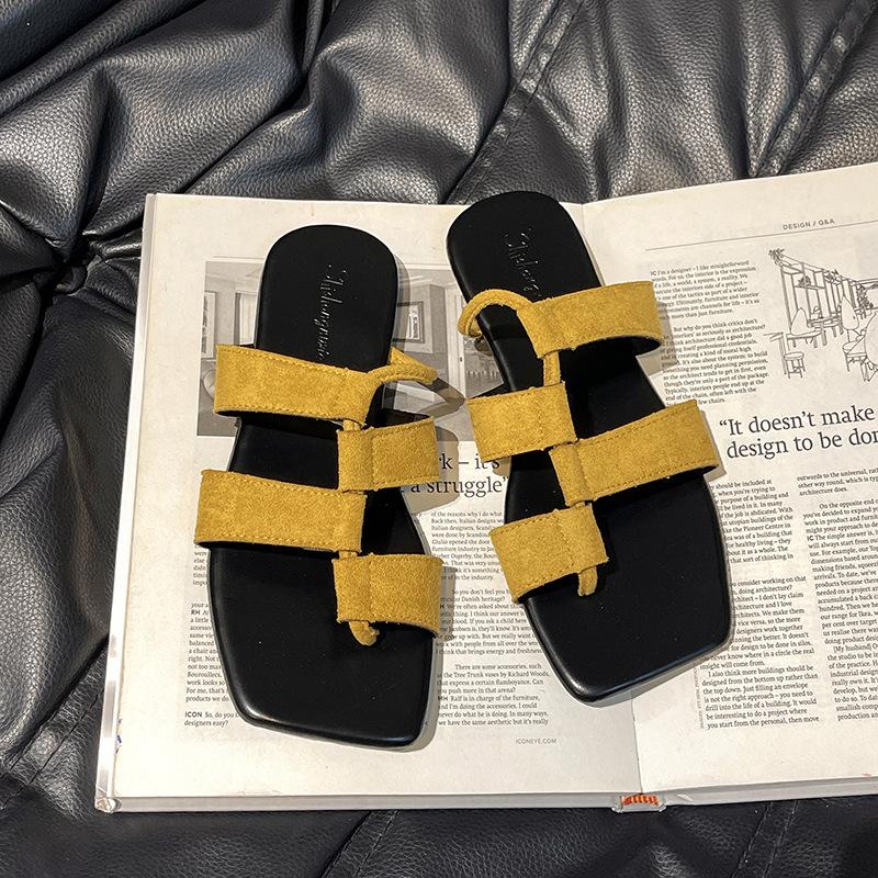 

Women s cool slippers outer wear summer new fashion matte square toe flat bottom one-word slippers 40 жёлтый