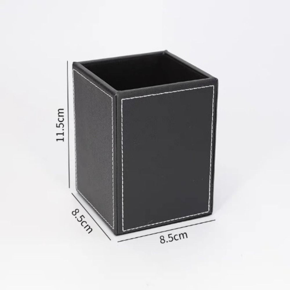 New PU Leather Pen Holder Round/Square Large-capacity Stationery Storage Holder Portable Desktop Organizer Student Gift