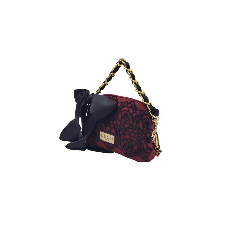 Gucci DIY Style Cosmetic Bag Mountaintop Art Black Gold Rose CNY Auspicious Year of the Horse Elegant and Intellectual Wine Red