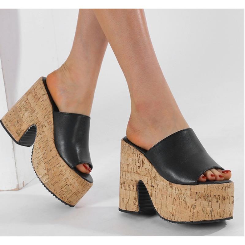 

Модные ретро джинсовые туфли на высоком каблуке 12 см женские шлепанцы сандалии лето 2025 толстая подошва платформа открытый носок трендовая женская повседневная обувь 34 чёрный