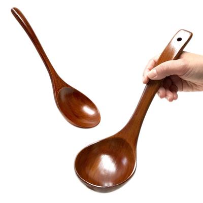 Lackiertes Holz, natürlich, leicht zu halten und in der Größe einer Schöpfkelle zum Kochen, Schöpfkelle, Holz, Löffel, Topf, Gebrauch, Utensilien, Utensilien, Besteck, Schöpfkelle, (2 Satz)