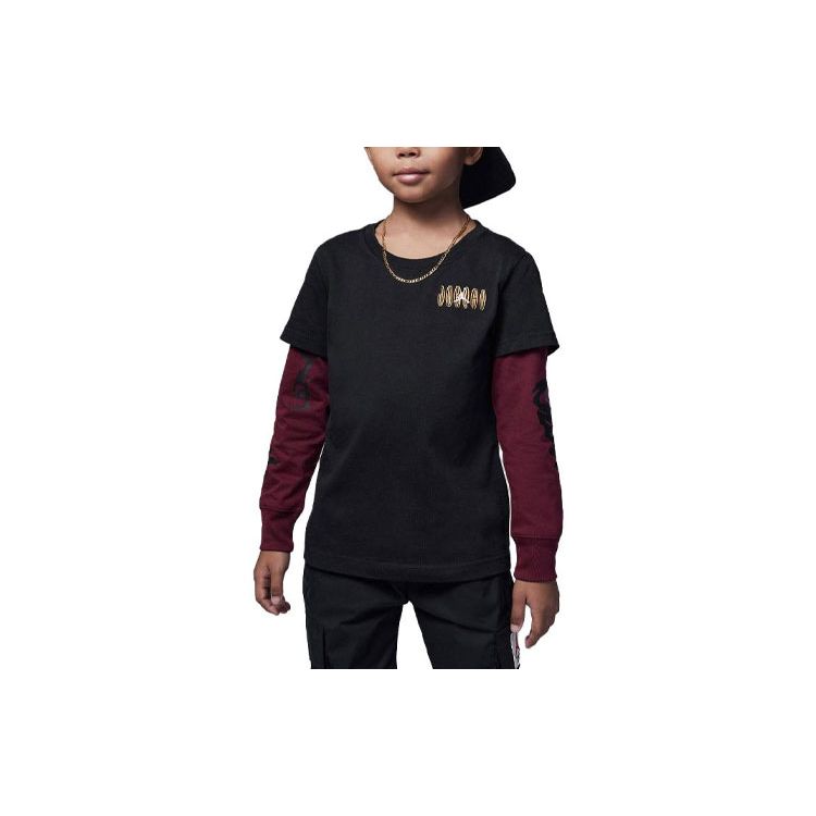 

Футболка с длинным рукавом и круглым вырезом Jordan Kids с логотипом алфавита, мужские топы, черные FD4978-010