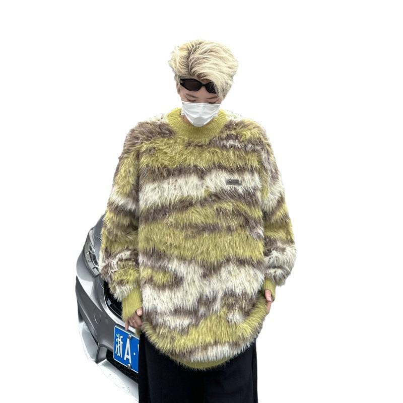 Unisex Retro Faux Mink Fur Knit Sweater Cardigan: Cozy, Loose, Round Neck Outerwear for Autumn and Winter