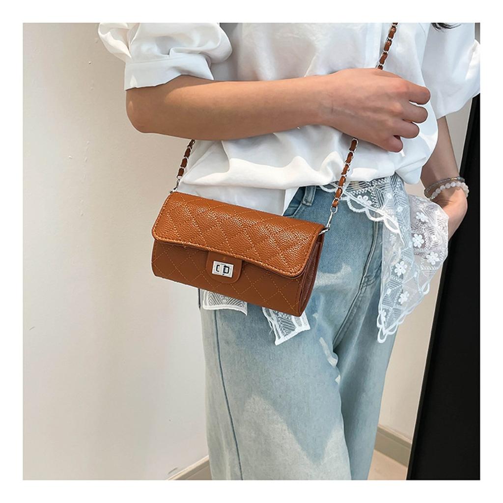 Large Capacity Diamond Lattice Embroidery Line Fashion Chain Temperament Ride Crossbody Shoulder Small Square Bag For Women