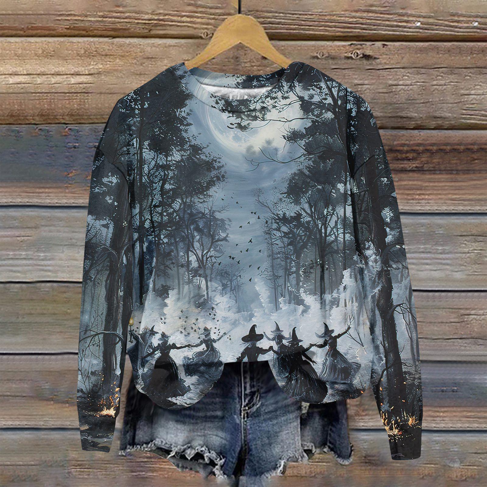 

Женская мода повседневная толстовка с капюшоном с длинным рукавом и принтом на Хэллоуин L тёмно-синий