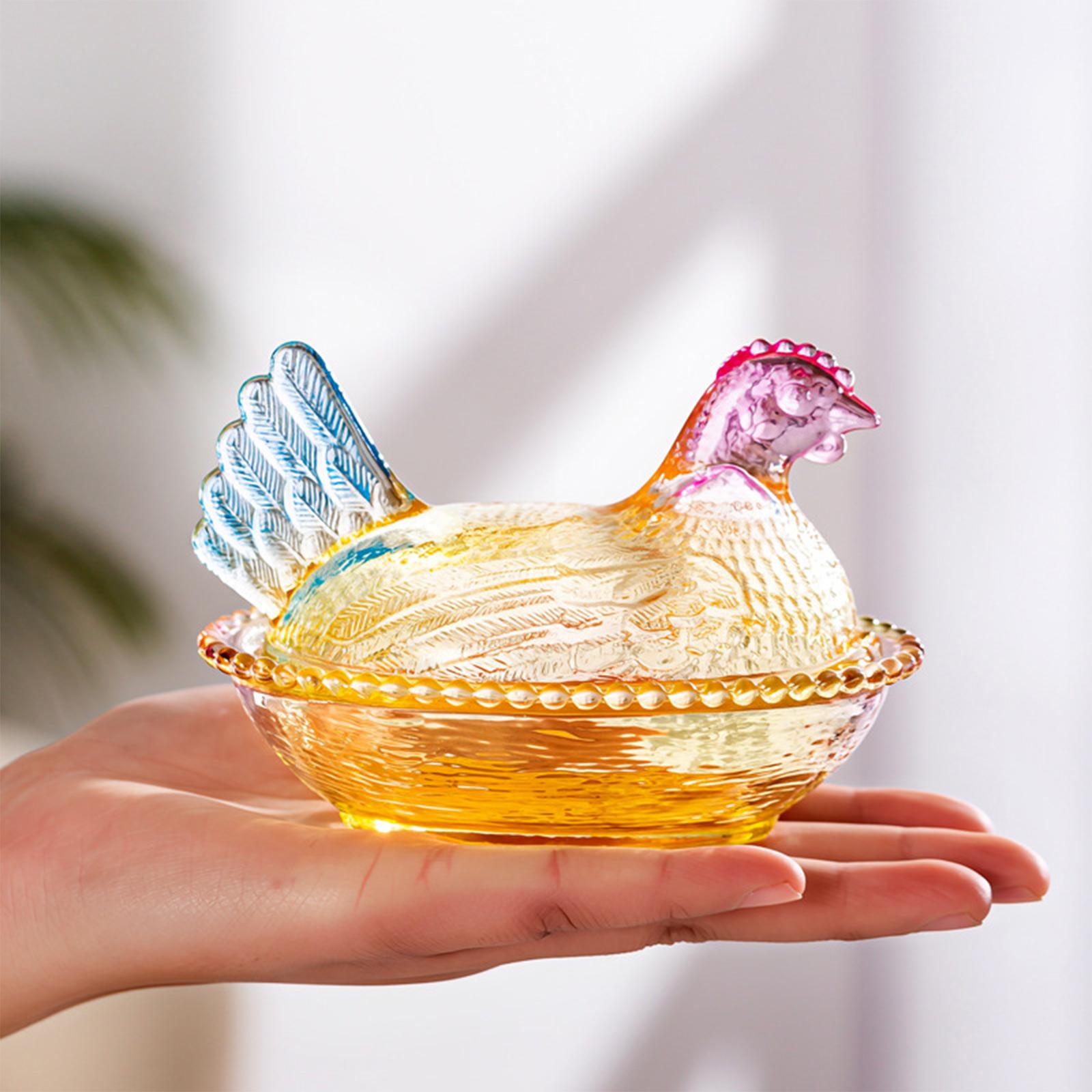 Crystal Glass Chicken Shaped Storage Jar Figurine Candy Bowl One Size синий