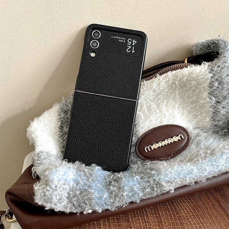 Leather Solid Color Mobile Phone Case for Samsung Zflip6 Clamshell Folding Screen Findn2Flip Hard Shell Xflip